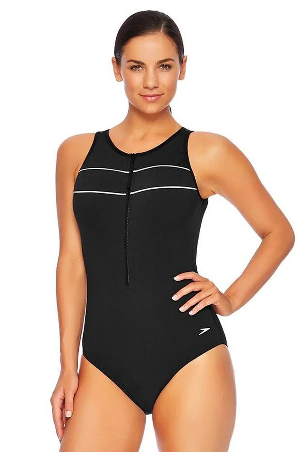 Speedo Spirit Turbo Suit One Piece Swimsuit - Black/White- Swimwear Galore