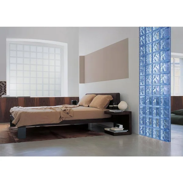 Seves 116053 Pegasus Blu 7.48 in. x 7.48 in. x 3.15 in. Wavy Pattern End Linear Glass Block
