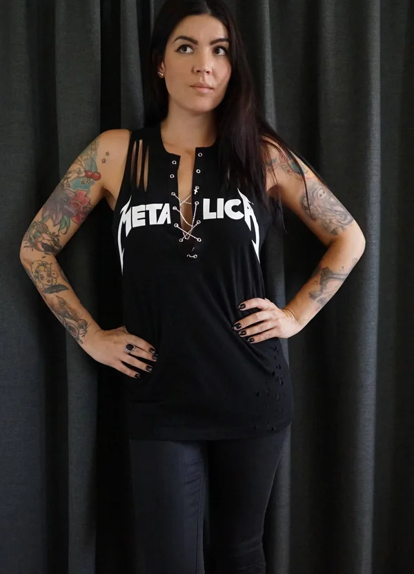 Olivia Paige -DIY Shirt Metallica Top with Lacing Lace Up Shirt Band Tee Band Top