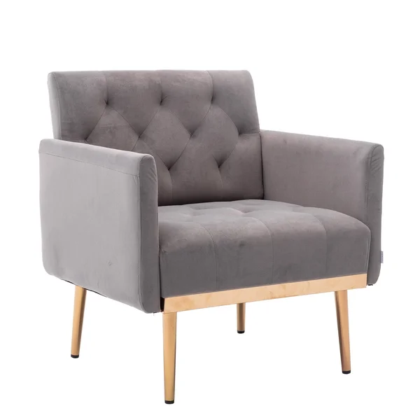 Velvet Upholstered Tufted Accent Chair with Rose Golden Feet - Grey