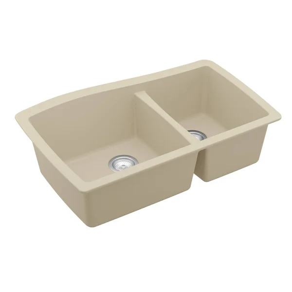 Karran Undermount Quartz 60/40 Double Bowl Kitchen Sink - Bisque
