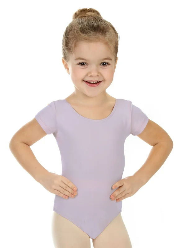 Elowel Big Girls Lavender Basic Scoop Neck Short Sleeve Stylish Leotard 6-14