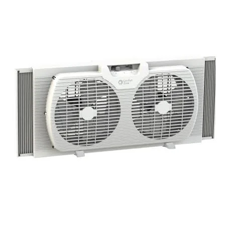 Comfort Zone Twin Window Fan with 2 Speeds and 7 in. Blades, White, Size: 2 in