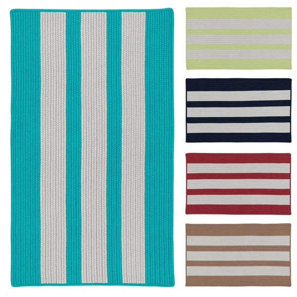 Colonial Mills Coastal Breeze Vertical-Striped Indoor/Outdoor Reversible Braided Rug (2' x 4') Melon Silver - Teal