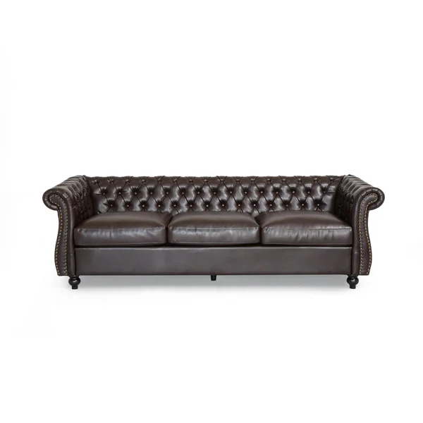 Noble House Somerville Chesterfield Tufted Sofa with Scroll Arms in Brown
