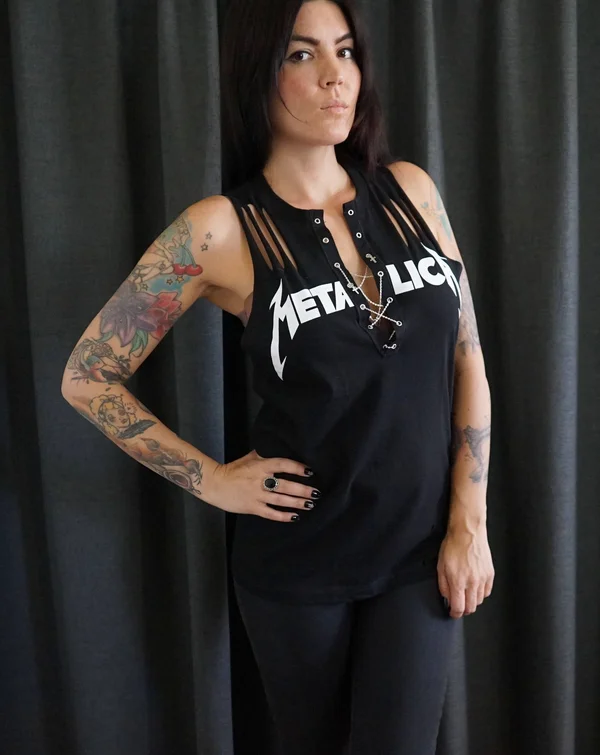 Olivia Paige -DIY Shirt Metallica Top with Lacing Lace Up Shirt Band Tee Band Top
