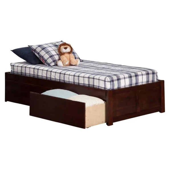Atlantic Furniture AR8012114 Concord Twin XL Flat Panel Footboard with 2 Urban Bed Drawers Antique Walnut