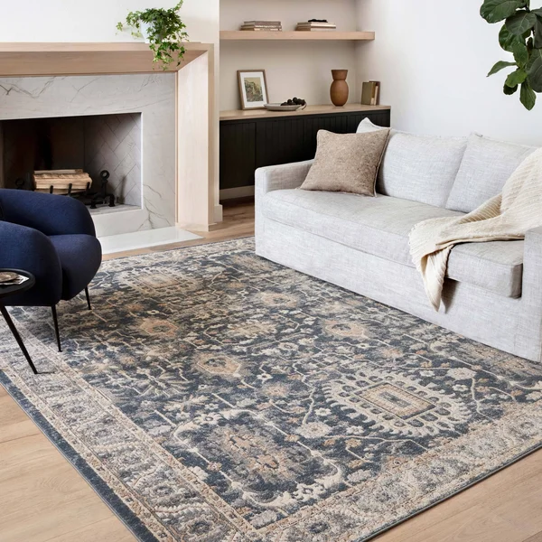 Alexander Home Josefina Ornamental Ironwork Traditional Rug - 5&3x22 x 7&6x22 - Denim, Pebble