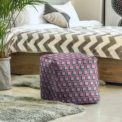 Square Geometric Cube Ottoman East Urban Home Fabric: Nautical Blue/White/New Century Silver - Size: 13x22 H x 13x22 W x 13x22 D