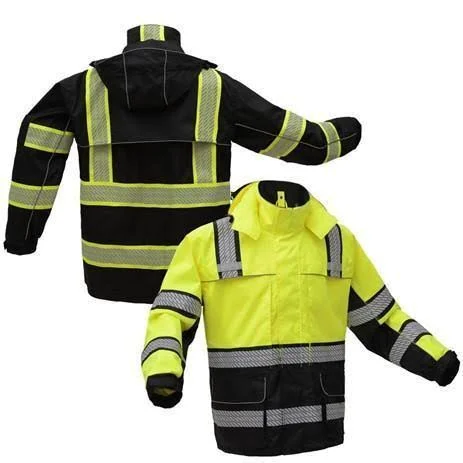 Onyx Class 3 Rip Stop Hi Vis Rain Coat with Teflon Coating Black, 4X-Large/5X-Large