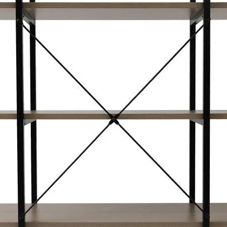 3-Tier Industrial Bookcase and Book Shelves, Vintage Wood and Metal Bookshelves, Gray