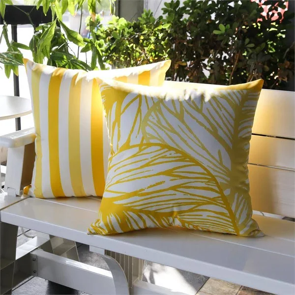 Homey Cozy 20x22 Fabric Outdoor Classic Leaves Throw Pillow in Yellow (Set of 2)