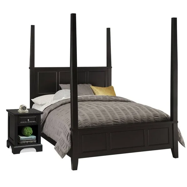Home Styles Bedford Black Queen Poster Bed and Night Stand