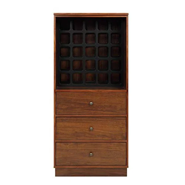 Benzara Bm194371 Wooden Wine Cabinet with Wine Bottle Rack and Three Drawers Brown and Black