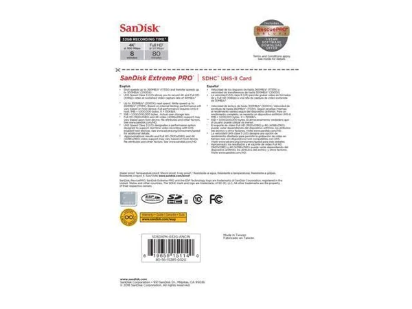 SanDisk Extreme Pro SDHC I 32 GB Memory Card, UHS-II U3/Class 10