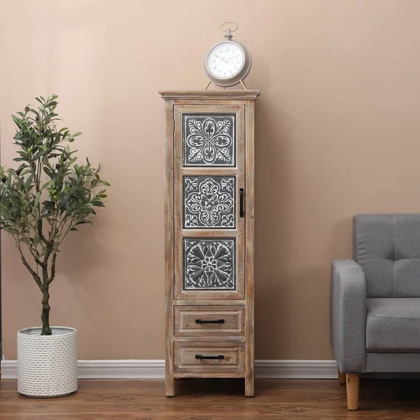 LuxenHome Metal and Wood Tall Tower Cabinet