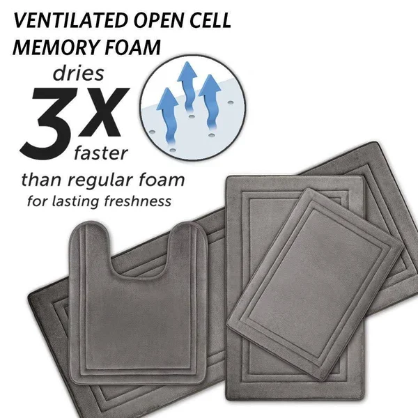 Microdry Quick Drying Memory Foam Framed Bath Mat with GripTex Skid-Resistant Base, 21x34, Charcoal