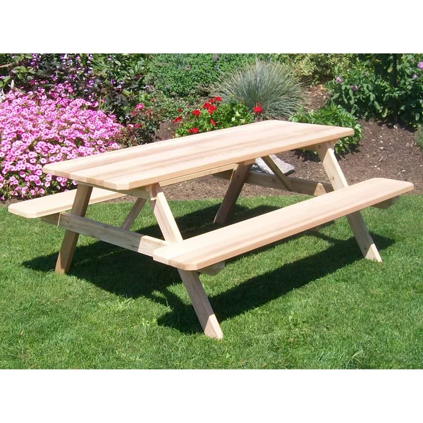 A; L Furniture Western Red Cedar Picnic Table with Attached Benches