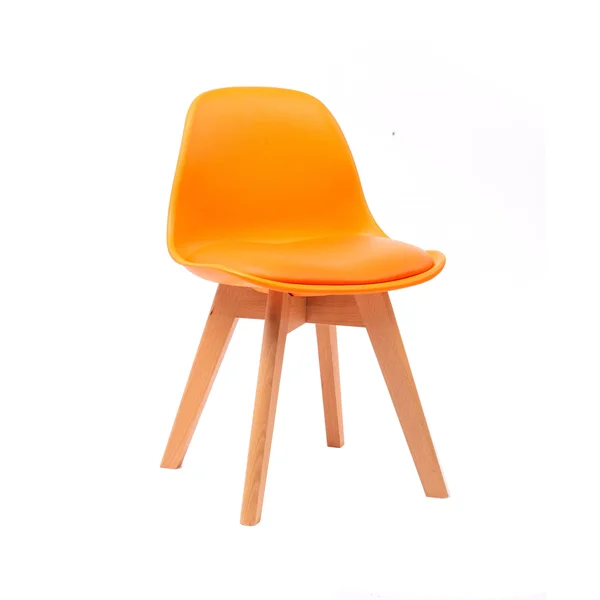 Porthos Home Brynn Kids Chair - Plastic Shell with Seat CUSHION, Beech Wood Legs - Orange