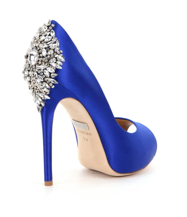 Badgley Mischka Kiara Embellished Peep-Toe Evening Pumps - Blue 5.5M