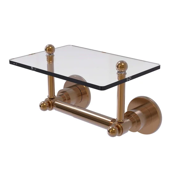 Allied Brass AP-GLT-24-BBR Astor Place Collection Two Post Toilet Tissue Holder with Glass Shelf Brushed Bronze