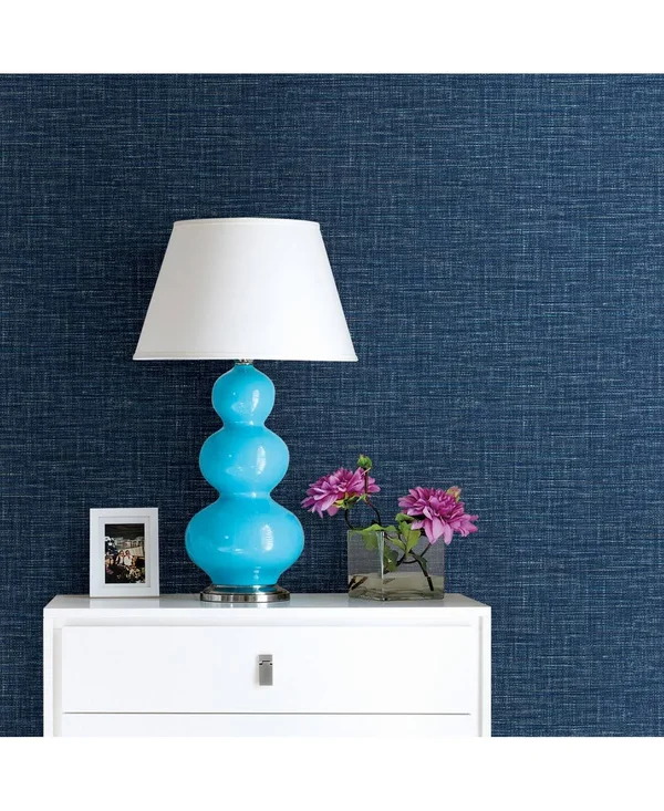 Exhale Denim Faux Grasscloth Wallpaper