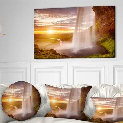 &Seljalandsfoss Waterfall at Sunset& Photographic Print on Wrapped Canvas Design Art Size: 20x22 H x 40x22 W x 1x22 D