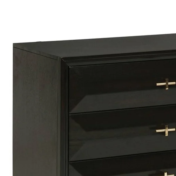 3 Drawer Nightstand with Cross Pulls and Sleek Metal Legs Brown