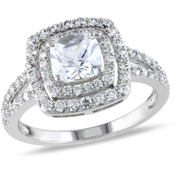 Miabella 3 Carat T.g.w. Cushion and Round-cut Cubic Zirconia Sterling Silver Double-Halo Engagement Ring - Women's, Size: 5.5
