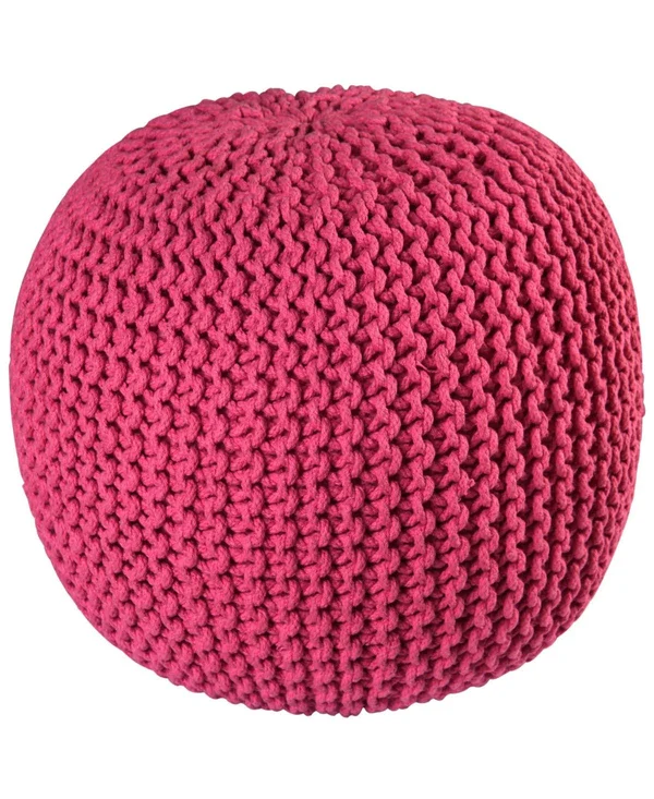 Pouf Ottoman Cotton Rope, Off White, 16-inch, 18 x 18 x 16