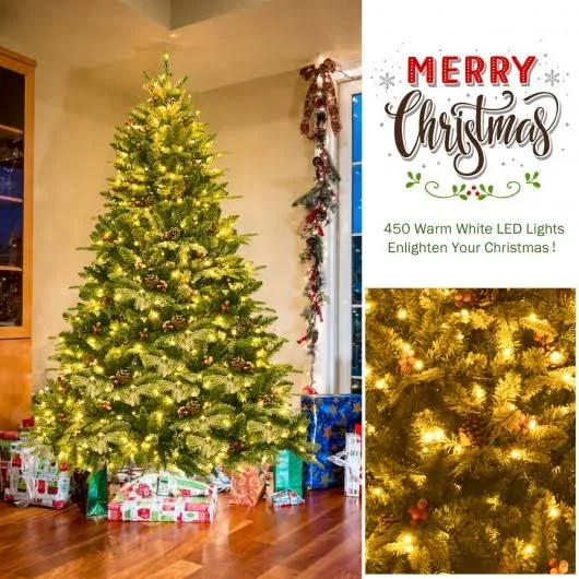 6.5ft Pre-Lit Snow Flocked Hinged Artificial Christmas Tree, Costway