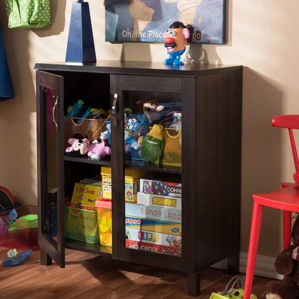 Baxton Studio Sintra Modern Sideboard Storage Cabinet with Glass Doors - Dark Brown