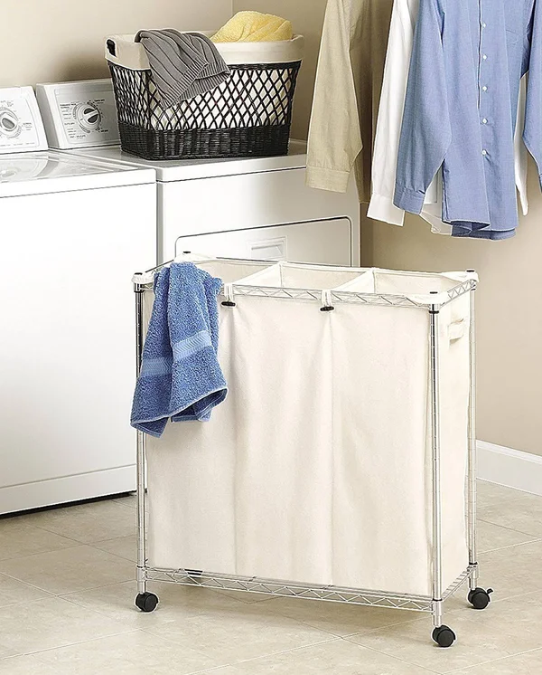 Whitmor Supreme Laundry Sorter with Canvas Bag - Silver, 14in x 29.88in x 8.82in
