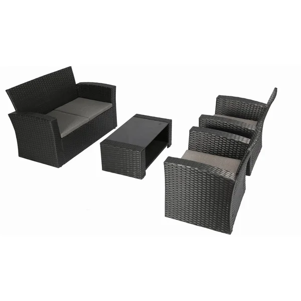 Baner Garden Outdoor Furniture Complete Patio Wicker Rattan Set - Black, 4-Pieces