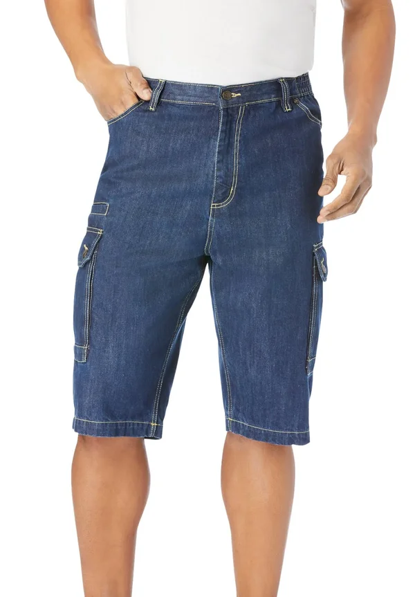 Men's Big & Tall Liberty Blues Denim Cargo Shorts by Liberty Blues in Stonewash (Size 46)