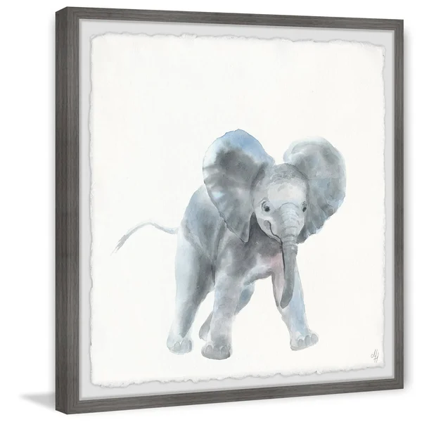 Marmont Hill Playful Elephant Framed Wall Art - Size: 18 inch x 18 inch, Gray