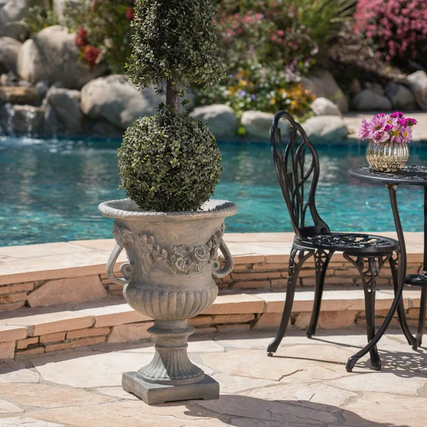 GDF Studio Bunny Vista Outdoor Light Weight Cast Stone Urn, White Moss
