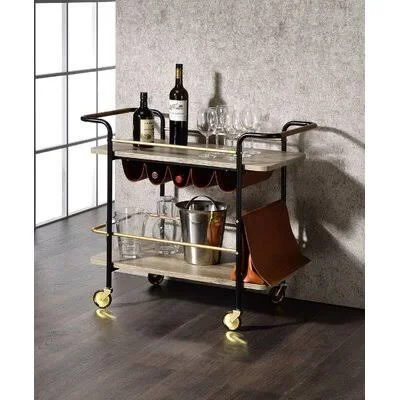 Kitchen Cart, Natural, Gold & Black Finish House of Hampton