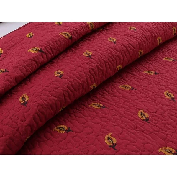 Cozy Line Home Fashion Classic Cotton 3 Piece Reversible Quilt Set, Size: King, Red