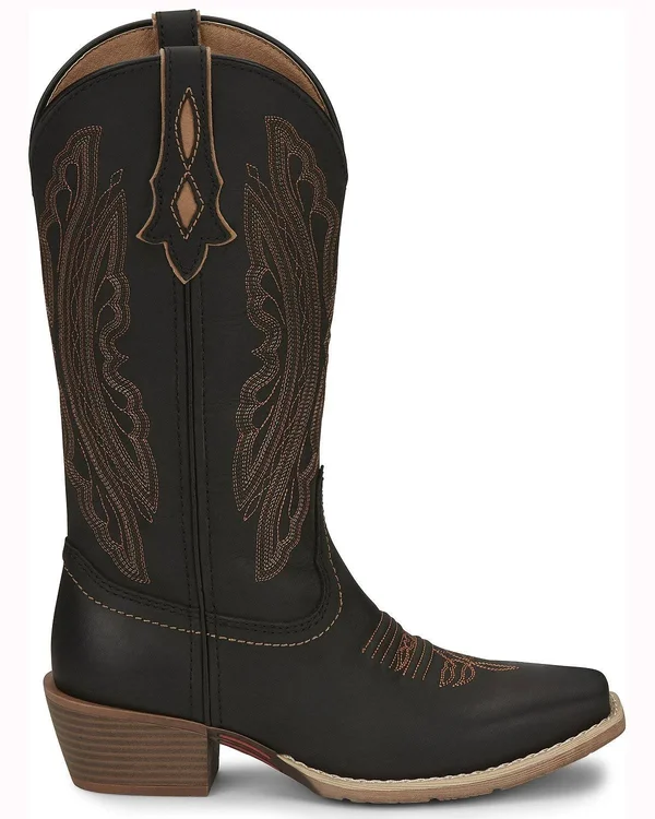 Justin Ladies Rein Square Toe Boots 10.5 B Black