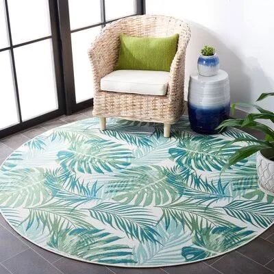 Ivanna Floral Green/Teal Indoor, Outdoor Area Rug Bayou Breeze Rug Size: Round 6&6x22