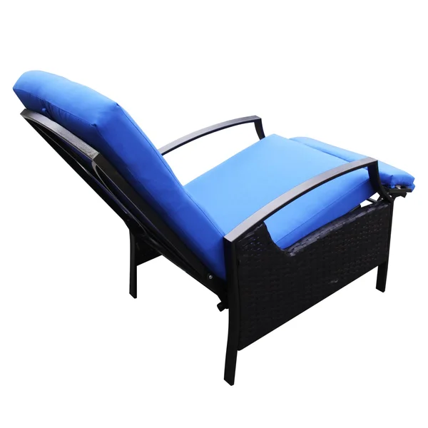 Outsunny Outdoor Rattan Recliner Chair with Cushion - Dark Brown, Blue
