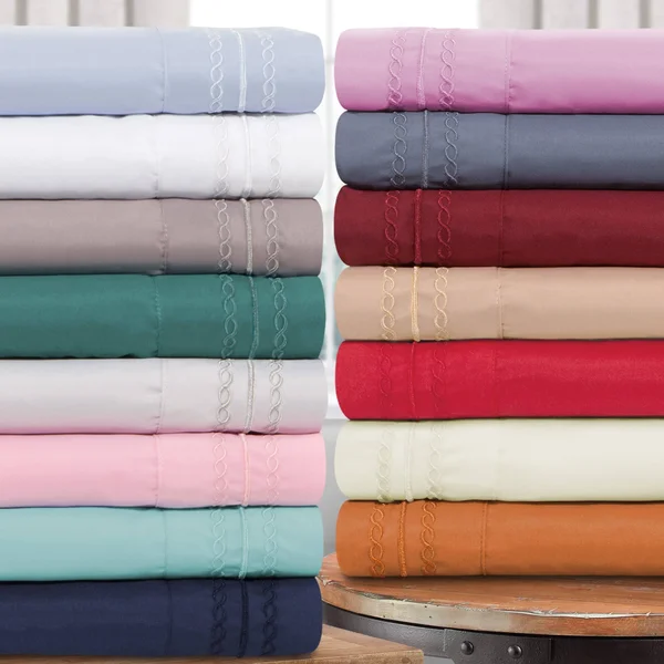 Superior Infinity Wrinkle Resistant Brushed Microfiber Embroidered Sheet Set, Blue