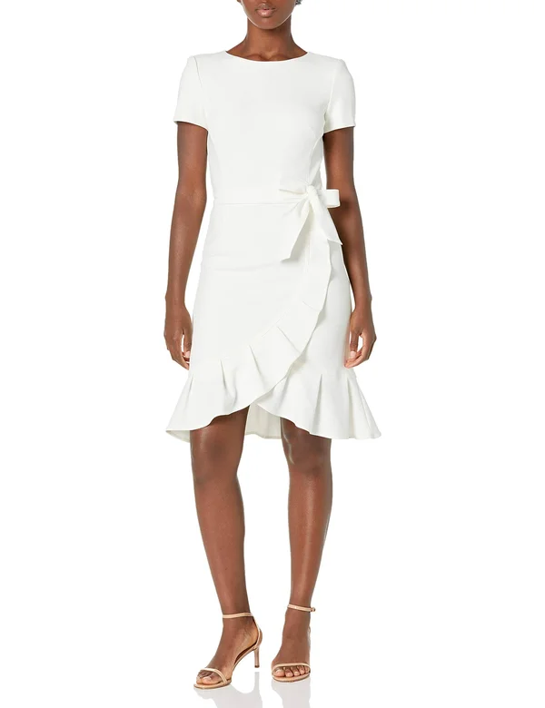 Calvin Klein Women's Ruffle Hem Belted Dress - Cream, 14