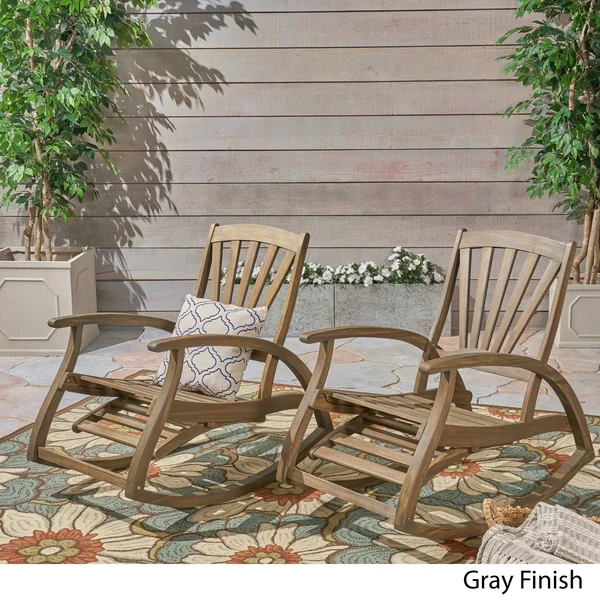 Sunview Outdoor Rustic Acacia Wood Recliner Rocking Chairs (Set of 2) by Christopher Knight Home - Teak