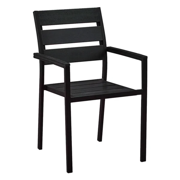 Oakland Living Stackable Indoor/Outdoor Slat Back Faux Wood Patio Dining Arm Chair - Black