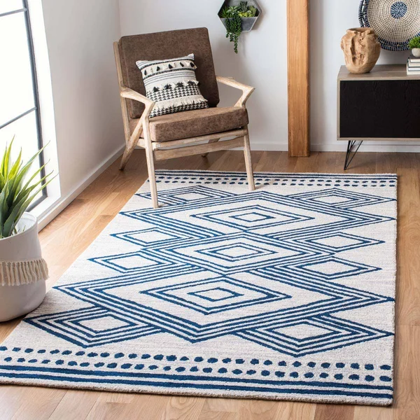 Safavieh Micro-Loop Ivory/Navy 3 ft. x 9 ft. Geometric Runner Rug