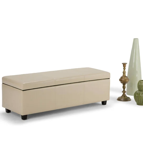 Brooklyn + Max Lincoln 48 inch Contemporary Storage Ottoman in Satin Cream Faux Leather