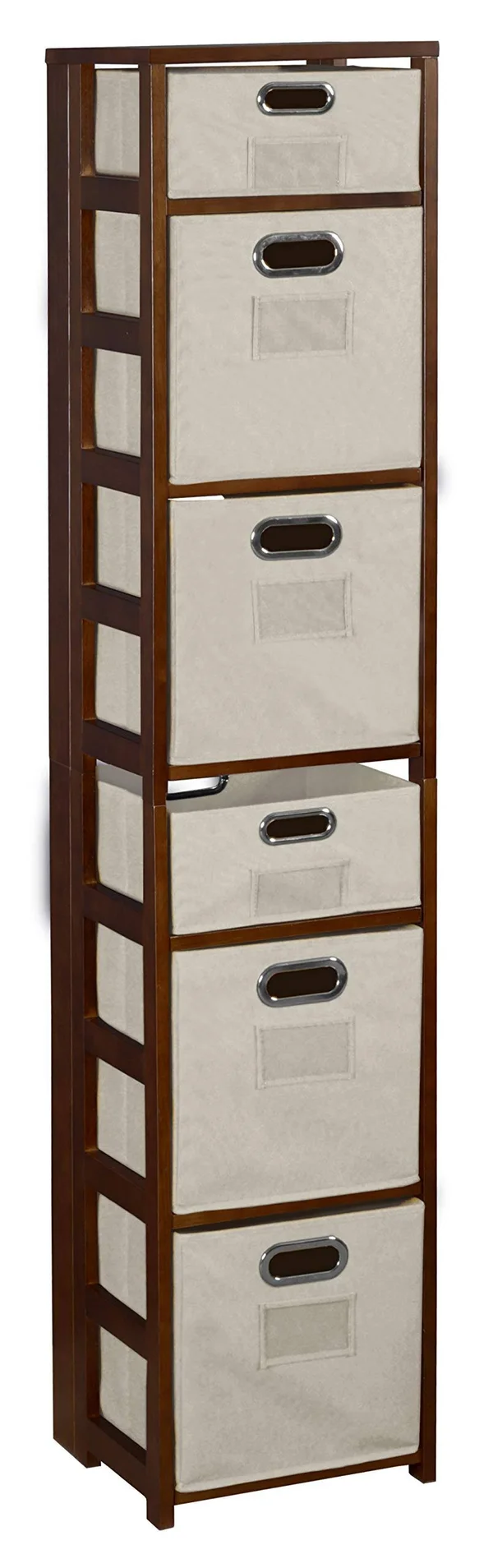 Niche FFSQ6712MWNT 67 in. Flip Flop Square Folding Bookcase with Folding Fabric Bins Mocha Walnut & Natural
