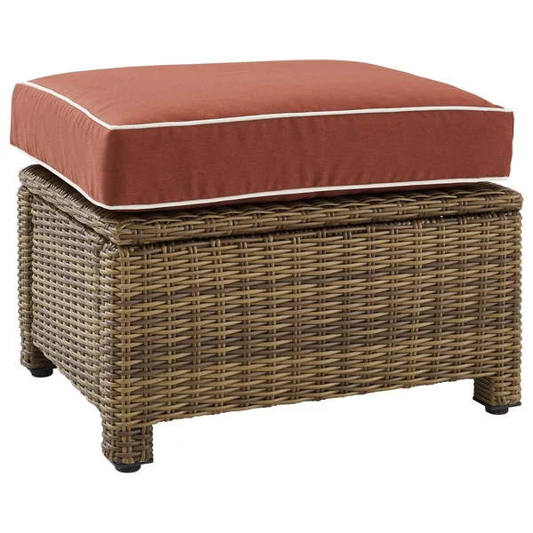 Bradenton Outdoor Wicker Ottoman - Weathered Brown/Sangria - Crosley